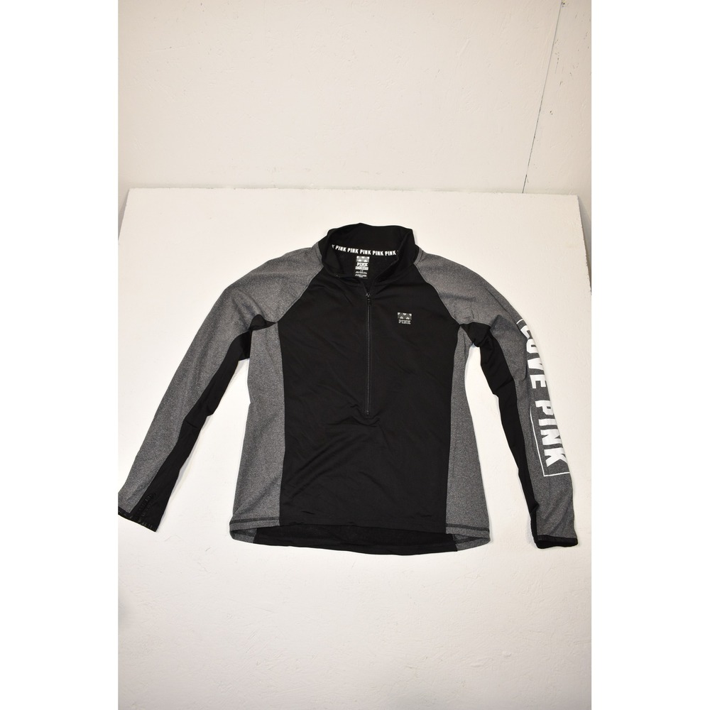 Victorias Secret PINK Ultimate Half Zip Pullover Black Grey L